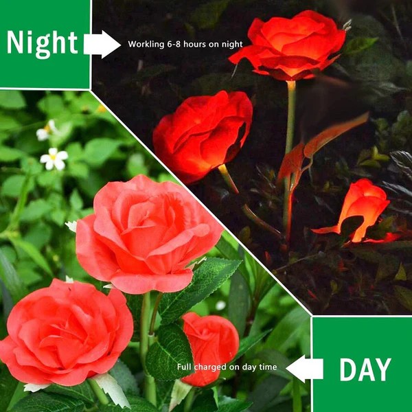 Garden Solar Outdoor Rose Lights Decorative , Waterproof Flower Light for Garden Patio Landscape Pathway Yard Holiday Decoration (2 Pcs Set) view 2