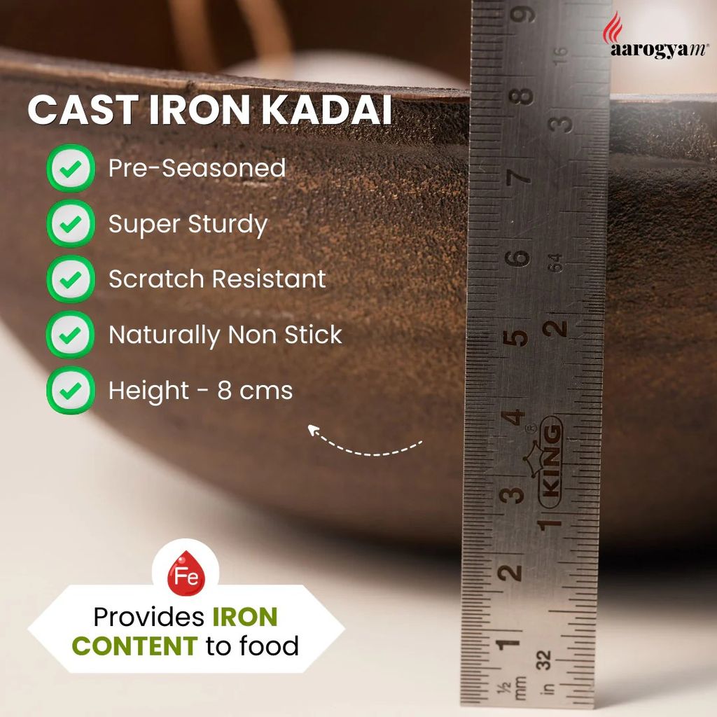 Aarogyam 8" Pre-seasoned Cast Iron Round Kadai, Naturally Nonstick view 2