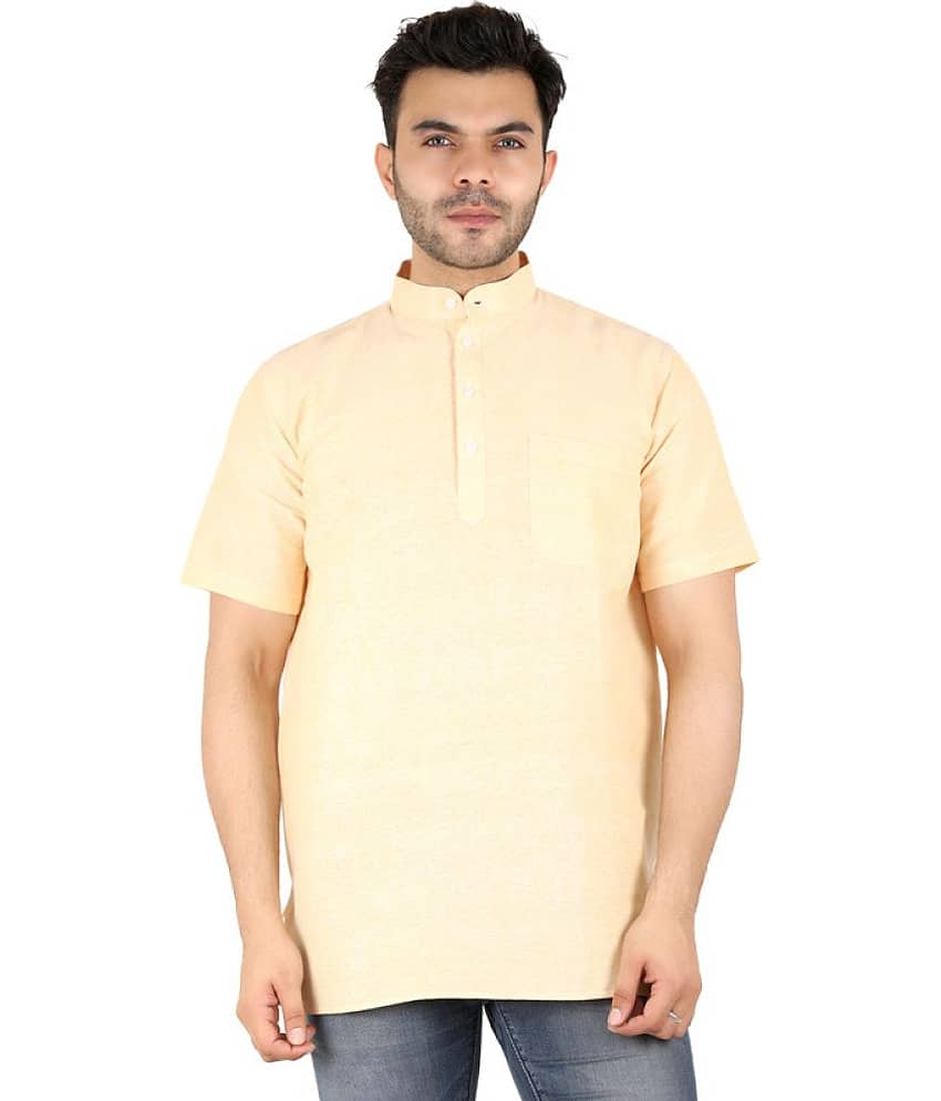Latest Chikan - Peach Cotton Men's Shirt Style Kurta ( Pack of 1 )