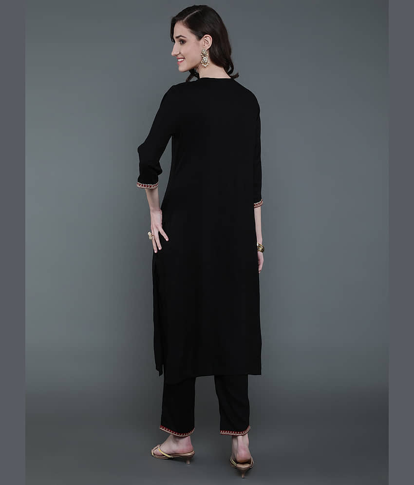 Antaran Rayon Printed Kurti With Pants Women's Stitched Salwar Suit - Black ( Pack of 2 ) view 2