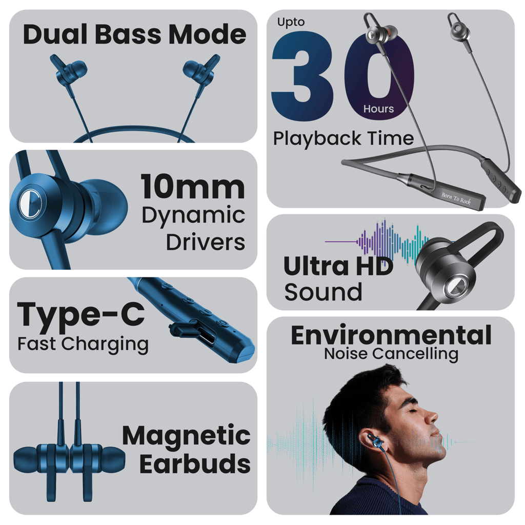 Cellecor BT-4 Wireless Waterproof Neckband with 25 Hrs playtime Headphone Bluetooth - Blue view 2