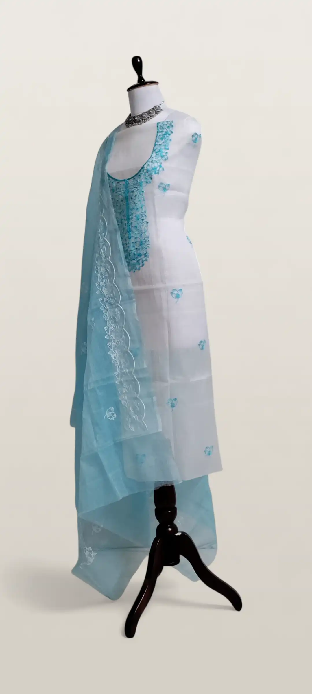 Kota Doria Dress Material Powder Blue Floral Yoke view 2