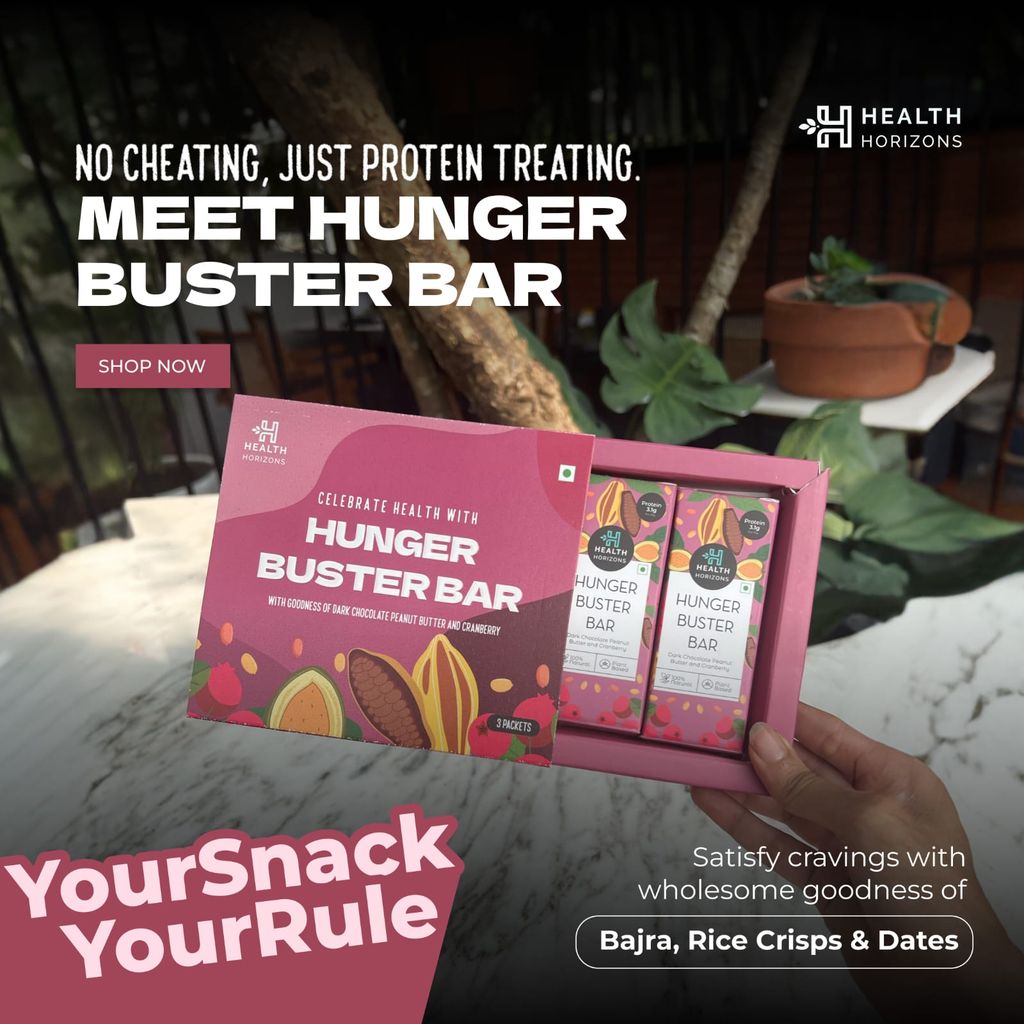 "HUNGER BUSTER BAR - PACK OF 3 I 3.1g protein per Bar I Made with Bajra, Rice Crisps and Dates. Flavoured with Dark Chocolate Peanut Butter and Cranberries." view 2