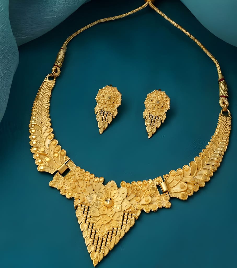 Gold Plated Traditional Wear Jewellery Necklace Set for Women Girls with Matching Earrings Ethnic Party Wedding Festive Jewellery view 2