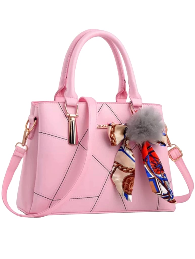 Pink Handbag shoulder bag with scarf (Pink Tie)