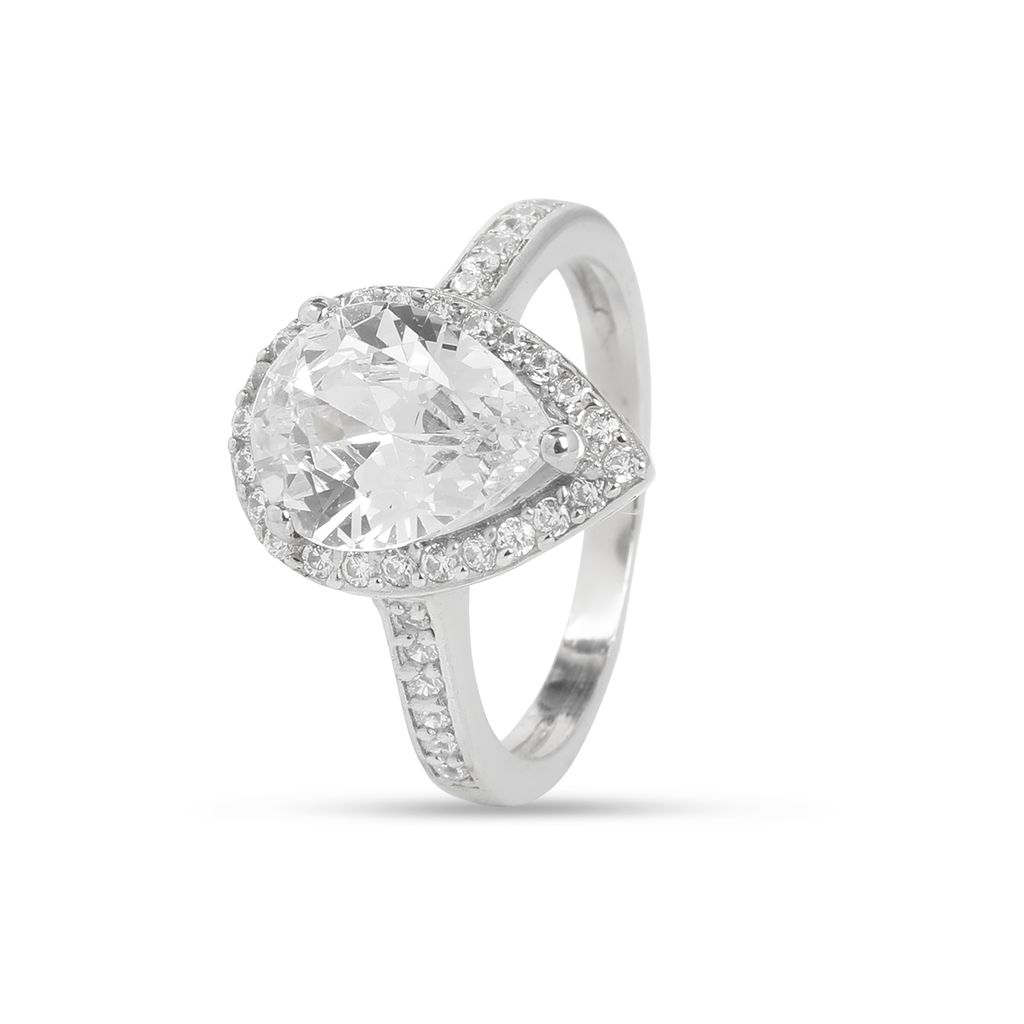 925 Sterling Silver Pear-Shaped Halo Ring with Cubic Zirconia for Women I Hotilal Jewellers I Weight - 3.63 g