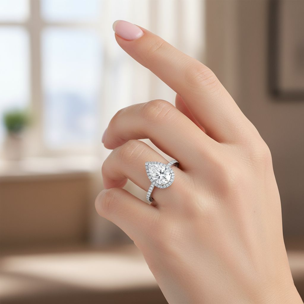 925 Sterling Silver Pear-Shaped Halo Ring with Cubic Zirconia for Women I Hotilal Jewellers I Weight - 3.63 g view 2