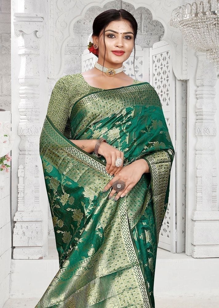 Woven Art Silk Saree in Green view 2