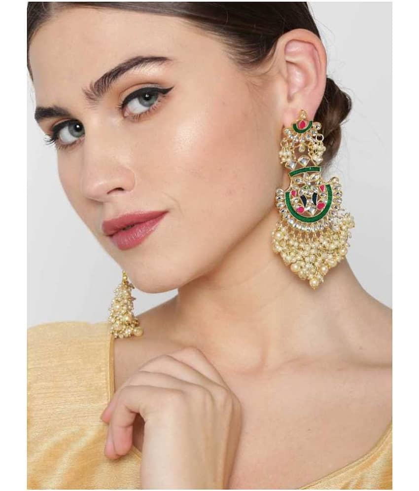 Priyaasi Gold-Plated Kundan Chandbalis for Women and Girls (Multicolor) view 2