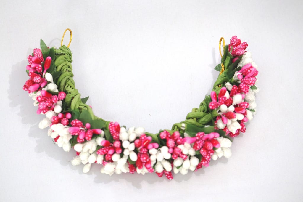 SHG Fashion Art Handmade PINK and WHITE Artificial Veni Flowers with 3 Pins (PINK with White Artificial Flower Hair Accessory Set) view 2