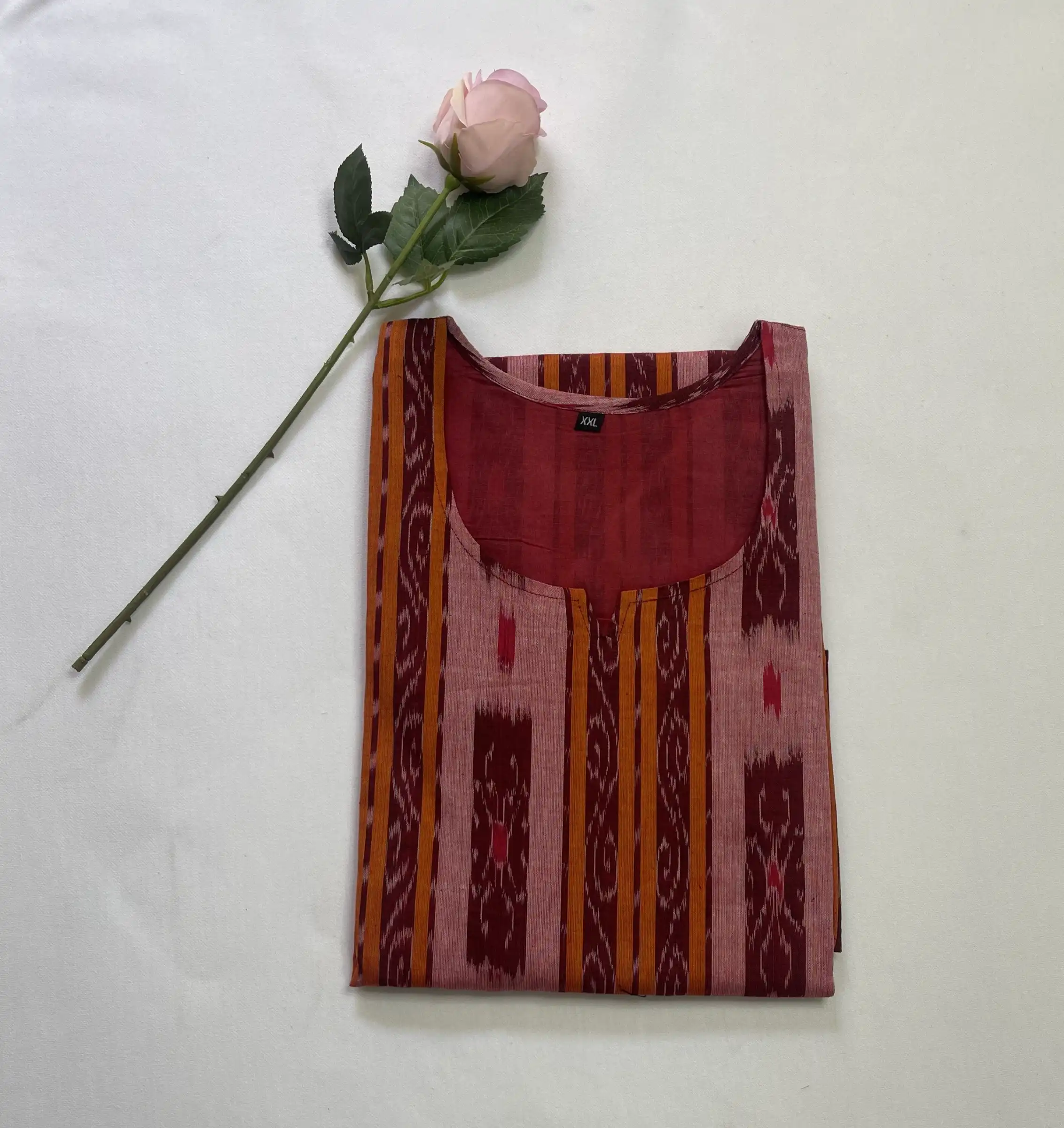 Sambalpuri Ikat Maroon Orange Cotton Kurti view 2