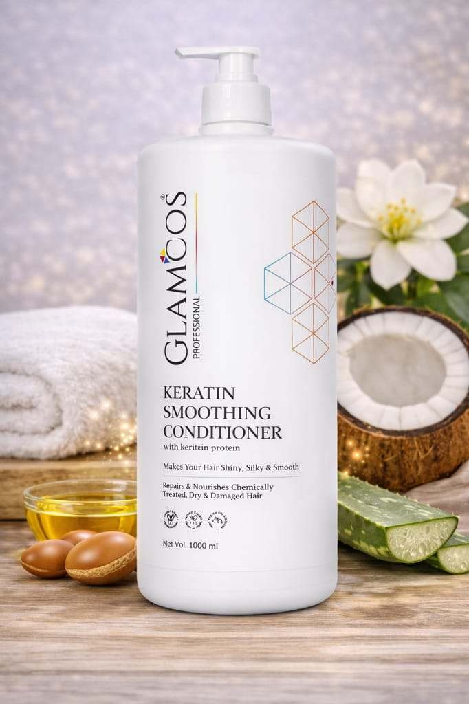 Glamcos Professional Keratin Smoothing Conditioner with Keratin Protein | Deep Repair, Frizz Control & Salon Finish for Chemically Treated, Dry & Damaged Hair | Professional Hair Conditioner – 1000 ml view 2