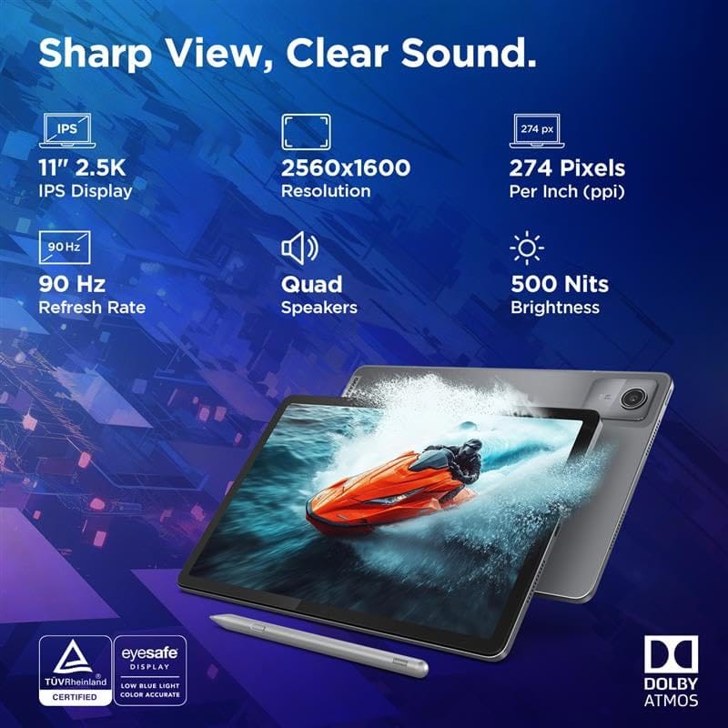 Lenovo Idea Tab (ZAFM0706IN) with Pen|5G + Wi-Fi|11 Inch,2.5K Display, 500 Nits Brightness|8GB RAM + 256GB ROM(Expandable Up to 2 TB)|Mediatek Dimensity 6300|Android 15|4-Speakers with Dolby Atmos,Grey view 2