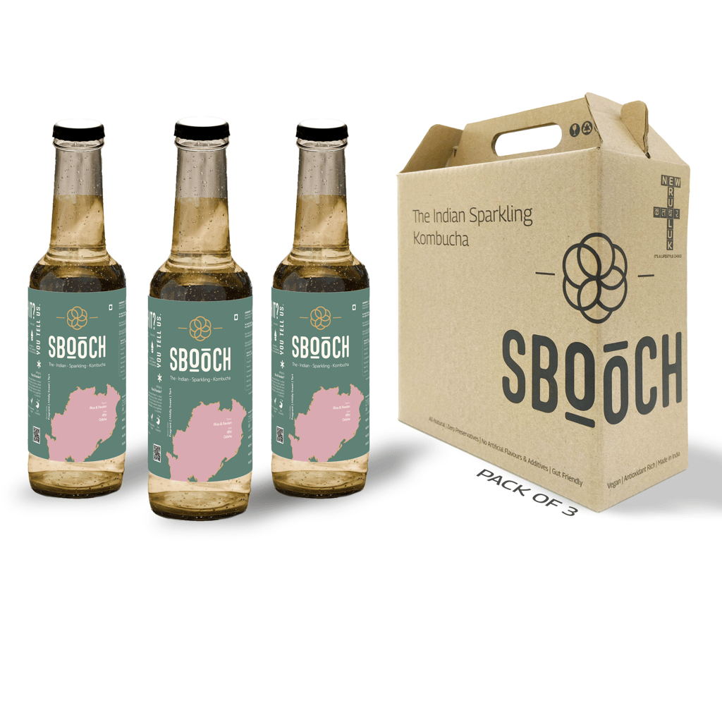 SBOOCH - Indian Sparkling Kombucha Tea | Rice & Pandan Flavor, All Natural | Gut Friendly | Antioxidant | Zero Preservatives | NO Artificial Flavors or Additives | Fermented Beverage Tea | 275ml (Pack of 3)