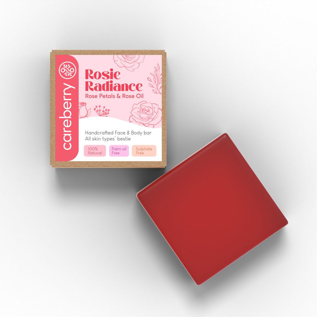 Careberry's Rosy Radiance Handcrafted Face & Body Bar | Gentle Cleanser with Rose Petals & Rose Oil for Radiant Skin, 100gm view 2