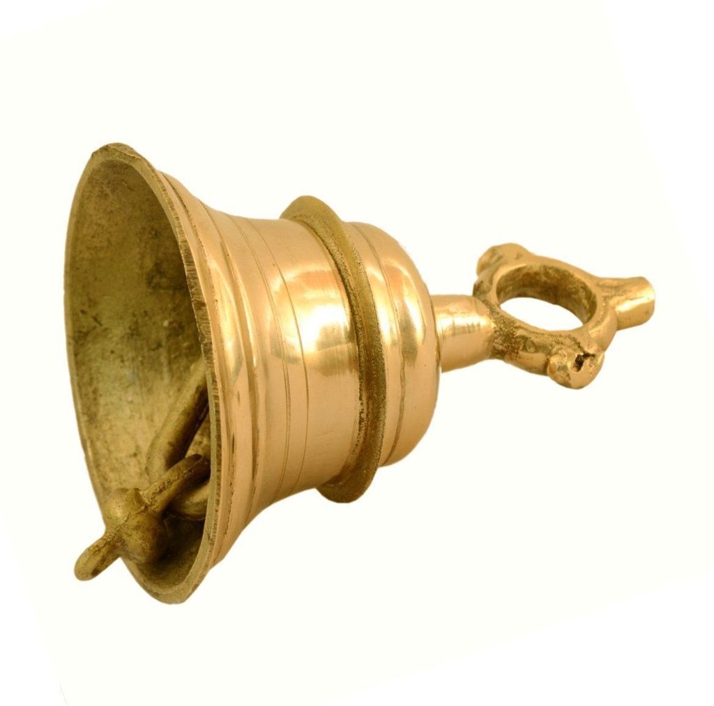 ARTVARKO Hanging Bell Solid Brass Metal Heavy Bell with Deep Sound 5 Inches Diameter Antique Home Decor Ghanti for Door Mandir Item Weight 1.1 Kg (Gold, Standard) view 2