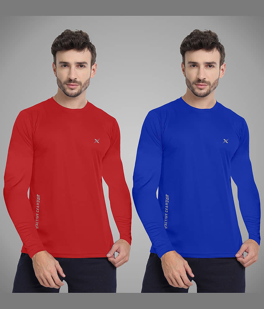 FTX Polyester Regular Fit Printed Full Sleeves Men's Round T-Shirt - Red ( Pack of 2 )