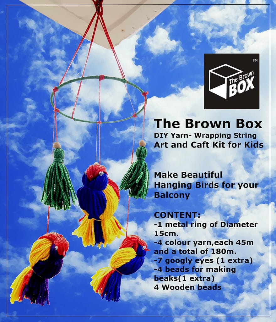 The Brown Box� Yarn Wrapping, String Art Craft Kit - Bird Themed DIY Hanging Mobile for Kids, Adults Ages 8, 9, 10, 11, 12, 13 Years Old and Up (Multicolour) view 2