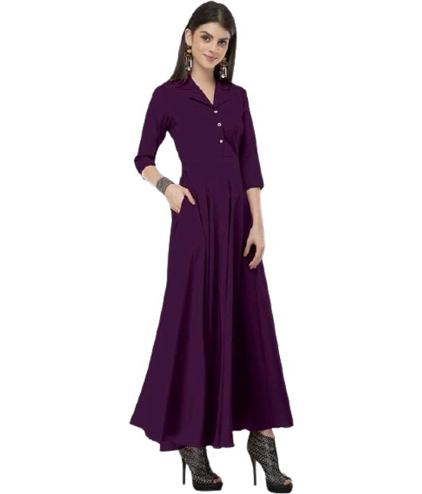 Rudrakriti Women Crepe Solid A-line Dress ( Purple ) view 2