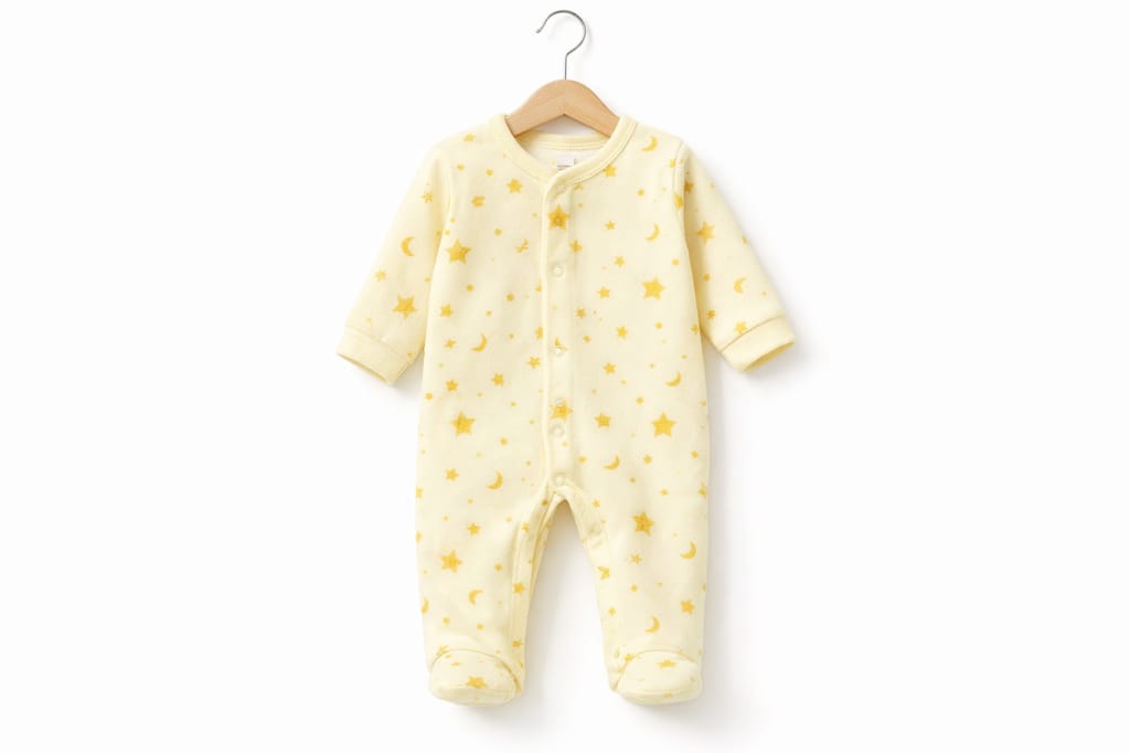 Baby Unisex Yellow Star Print Cotton Footed Sleepsuit view 2