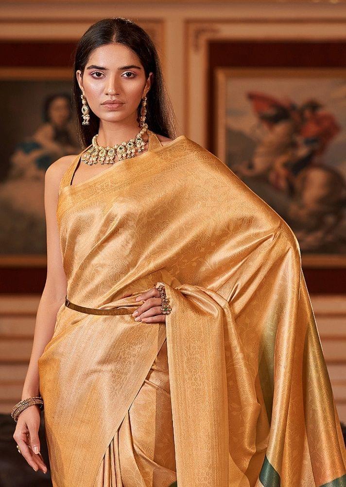Woven Art Silk Jacquard Saree in Mustard view 2