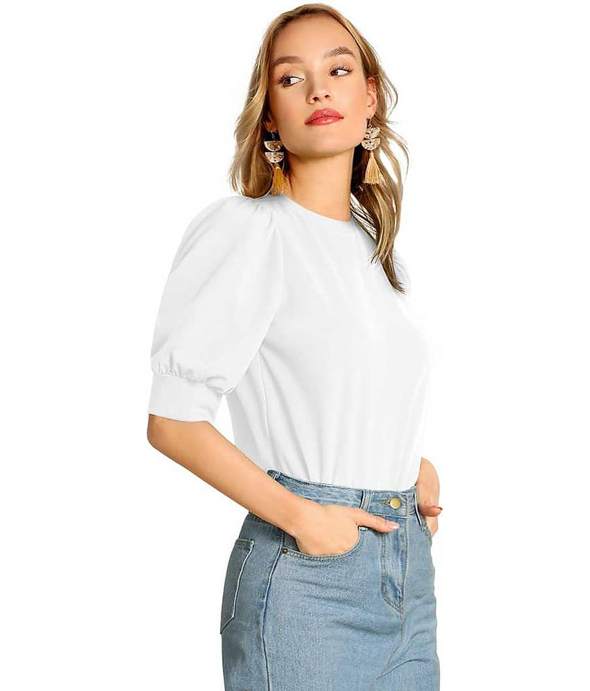 Dream Beauty Fashion Women's Cotton Blend Regular Top ( White ) view 2