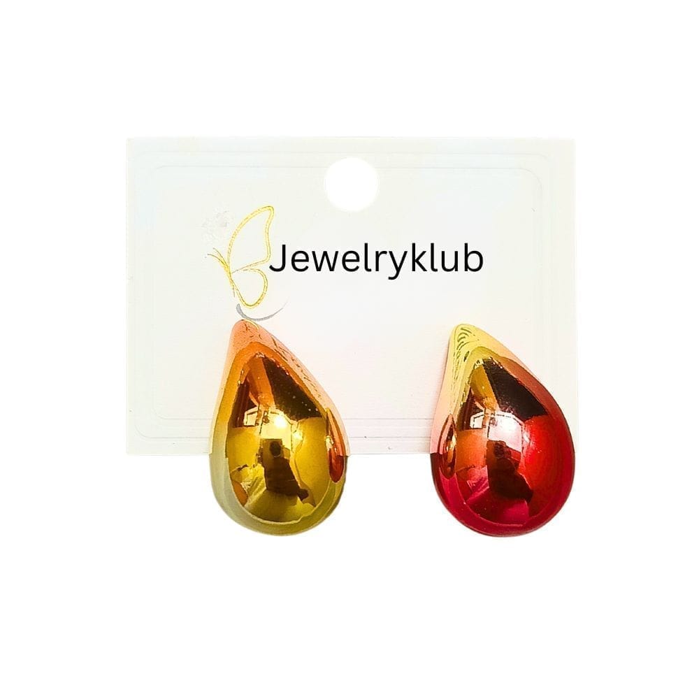 Jewelryklub Dual Metallic Colored Chunky Tear Drop Fashion Jewelry Earrings For Women & Girls - Maroon Gold view 2