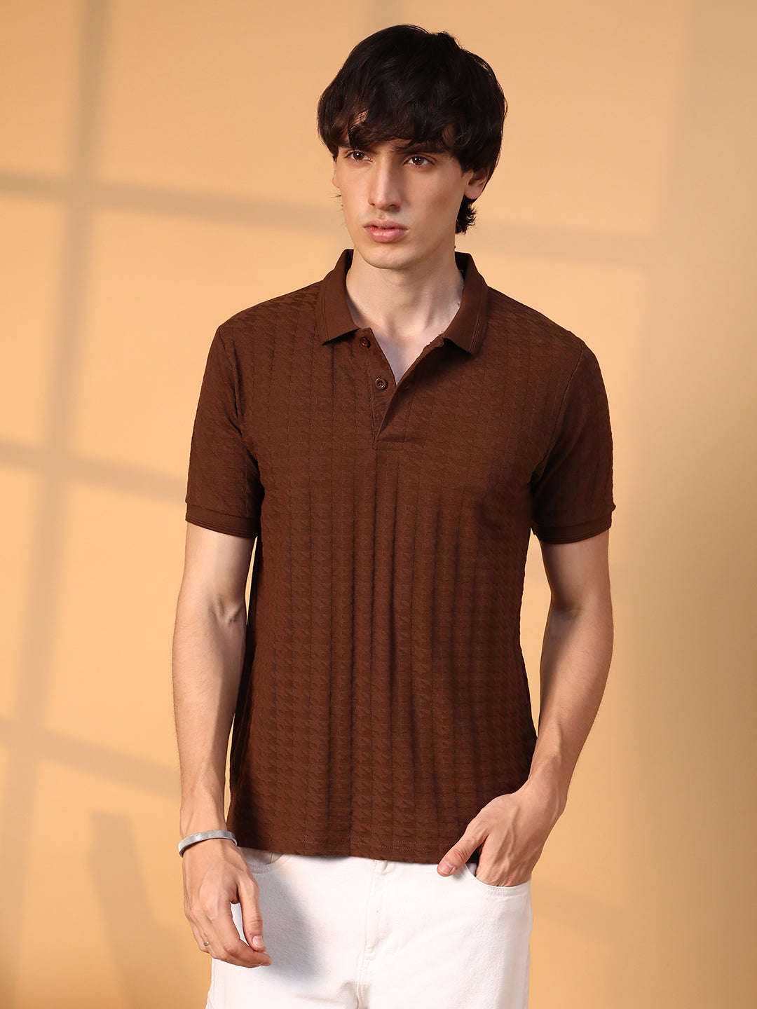 Houndstooth-Textured Polo T-Shirt view 2