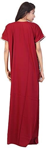 VALENCIA SLEEPWEAR Plain Embroidery Gown Maxi Nightwear Nighty Lizzy Bizzy Soft Fabric. Maroon view 2
