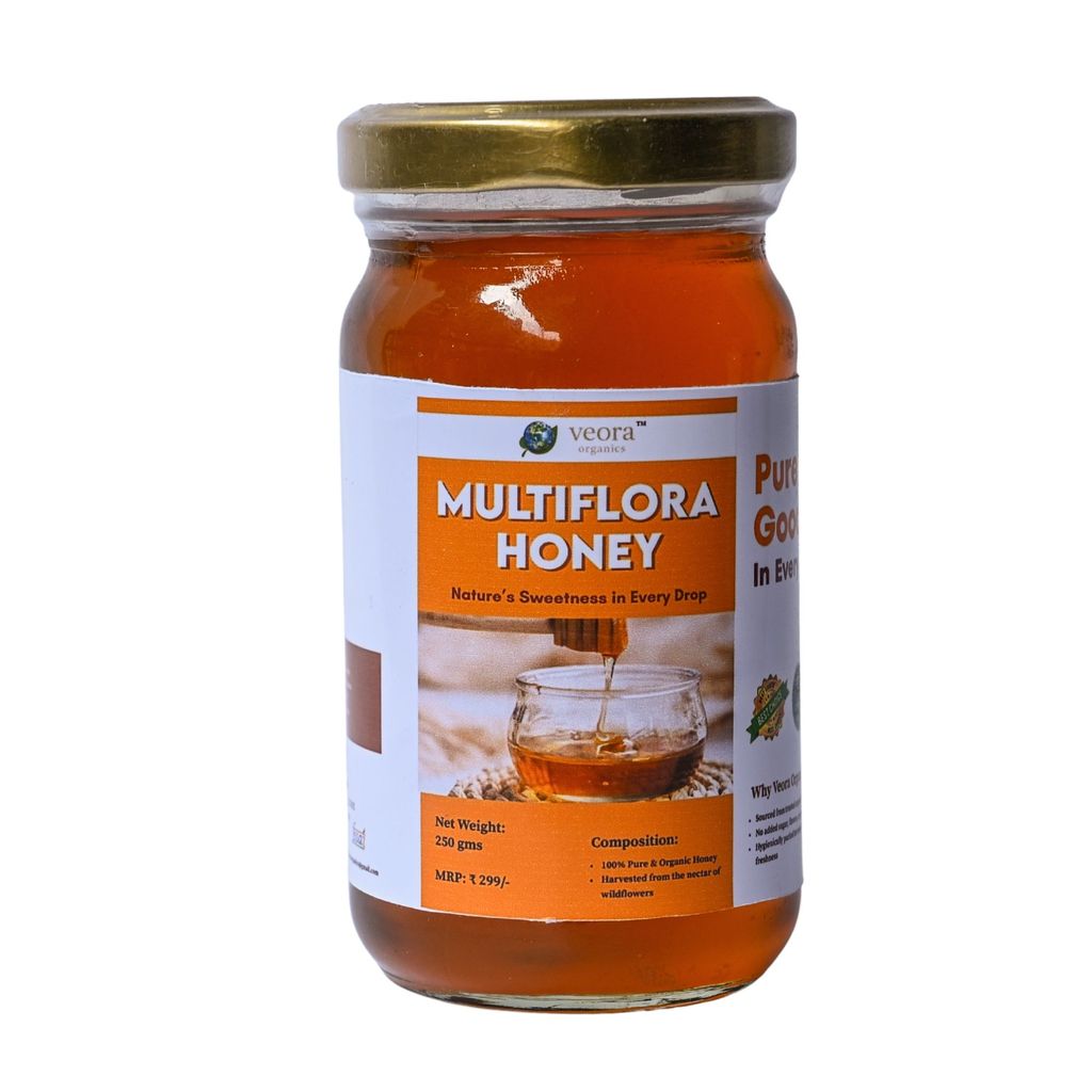 Veora Organics Multiflora Honey | 100% Pure & Natural Raw Honey | Chemical-Free Natural Sweetener | Rich in Antioxidants | Supports Immunity & Digestion | 250g