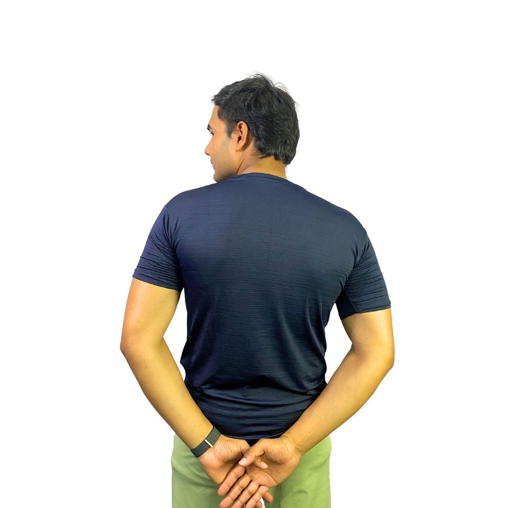 Wruxing Solid Men Round Neck Navy Blue T-Shirt view 2