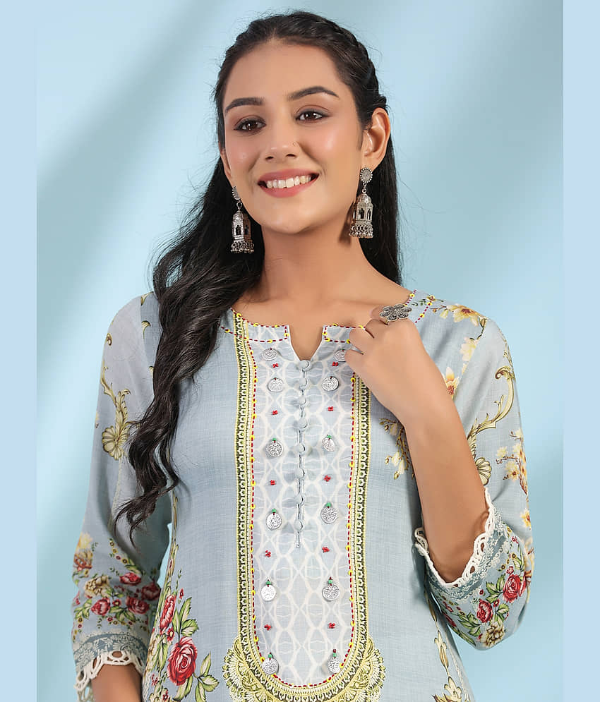 Juniper Rayon Printed Straight Women's Kurti - Green ( Pack of 1 ) view 2