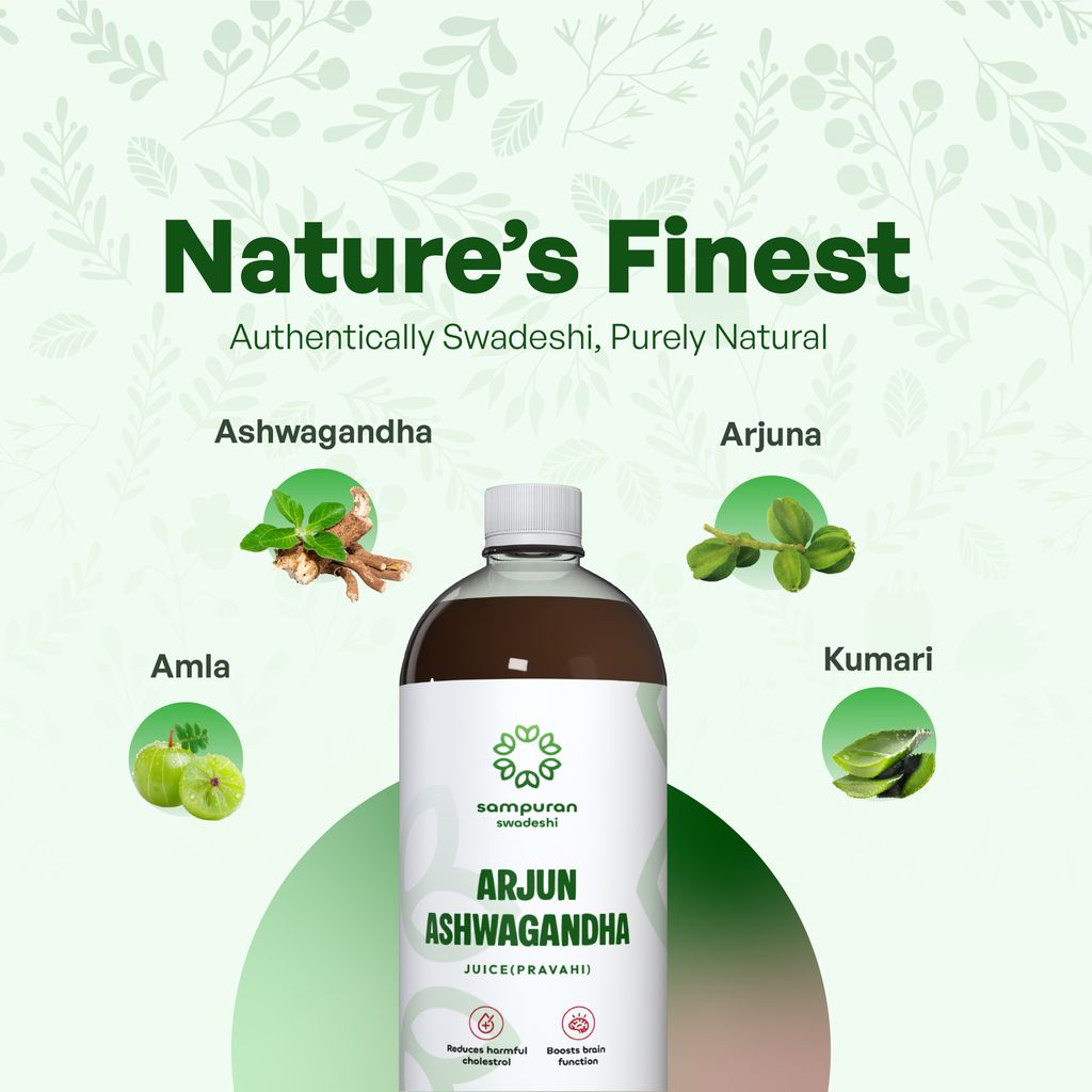 Sampuran Swadeshi Arjun Ashwagandha Juice - 1000 ml Pack of 1, Ayurvedic Remedy for Heart Health & Anxiety, Helps regulate blood pressure, reduce anxiety, and improve overall cardiovascular wellness view 2