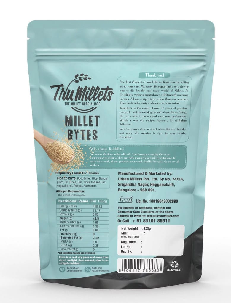 TruMillets Healthy Millet Snack Combo | Namkeen | Khara Chivda, Millet Bites, Murukku, Kodbale | No Preservatives | 125g Each (Pack of 4) view 2
