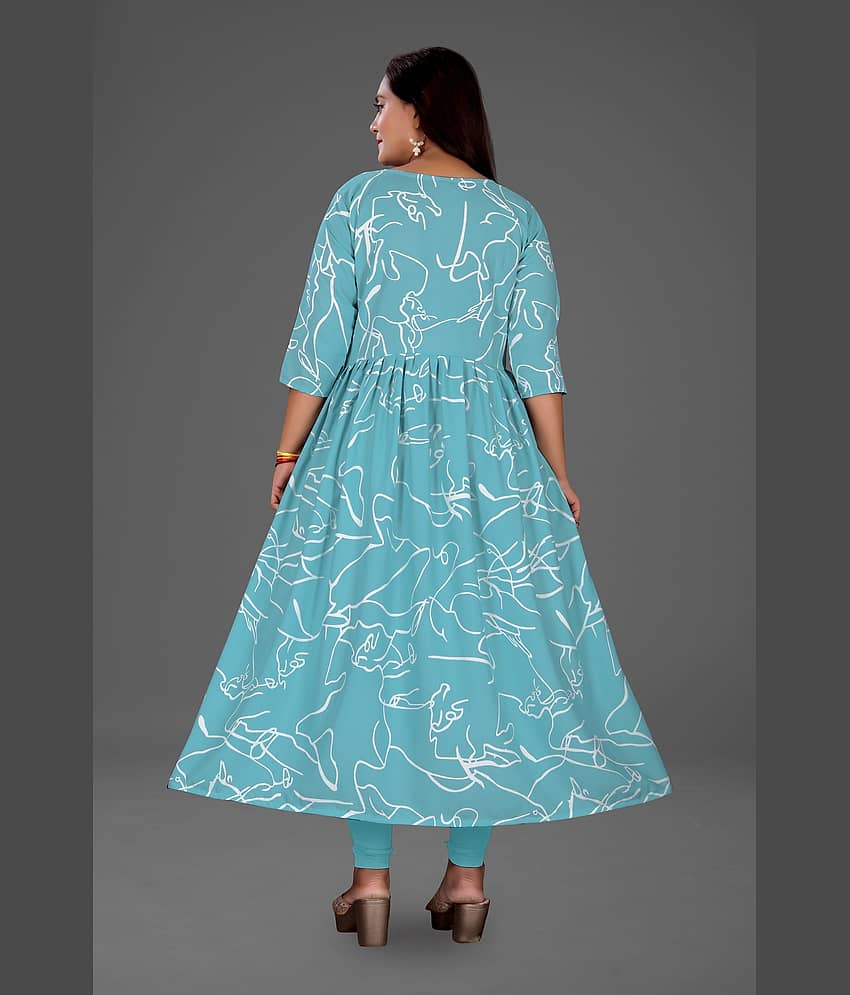 RIAANA Women Rayon Printed Anarkali Kurti ( Light Blue ) view 2