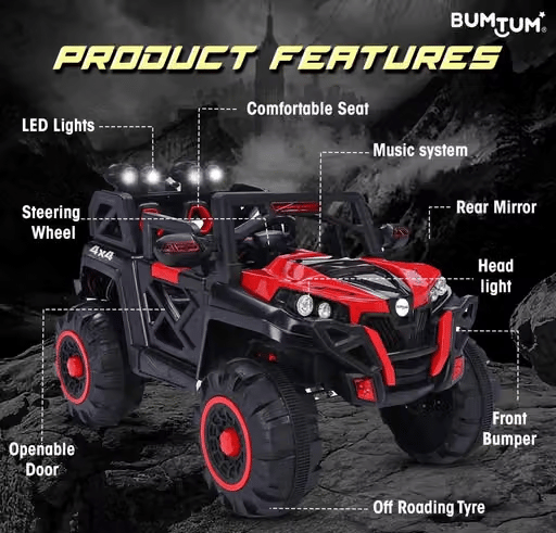 Battery Operated Ride-On Jeep Car for Kids with Light & Music view 2