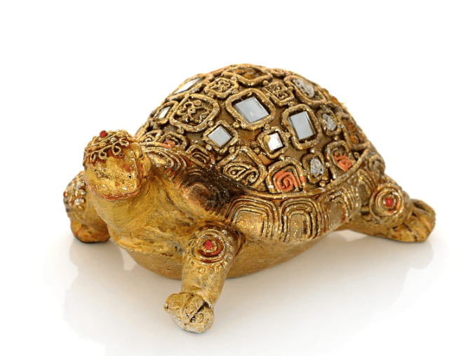 VINDHYA Feng Shui Tortoise Statue: Wish-Fulfilling, Glittering Golden Decor (11 X 8.5 X 7.5 cm) view 2