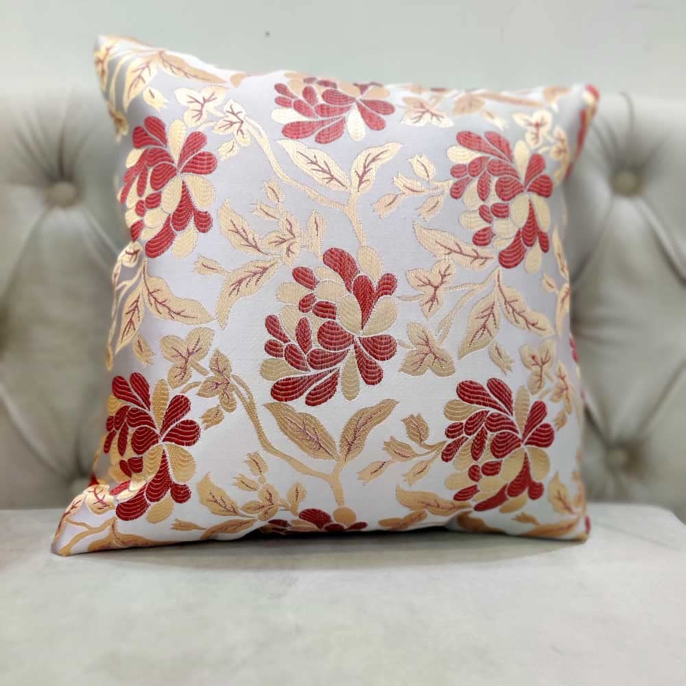 Red Maroon White Damask / Self Design / Woven Floral Motifs Zipper Square Combo Cushion Covers (12x12 inch or 30 x 30 cm) Set of 5 view 2