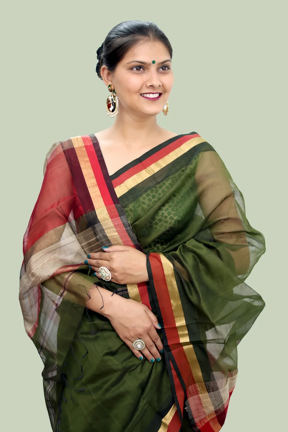 Legacy Kosa Pallu Equisite Green handloom Saree with Tassels view 2