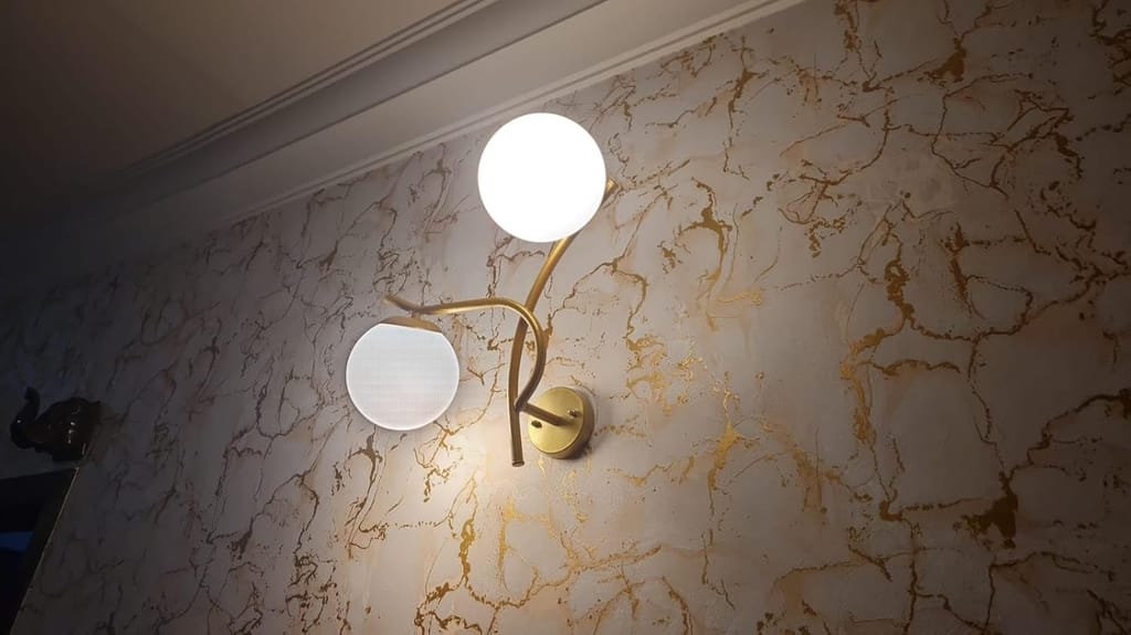 SPARKWORLD Modern Dual Globe Wall Light Golden Metal Frame with Milky Glass Spheres for Bedroom, Living Room & Lounge Decor | Colour: Double Globe view 2