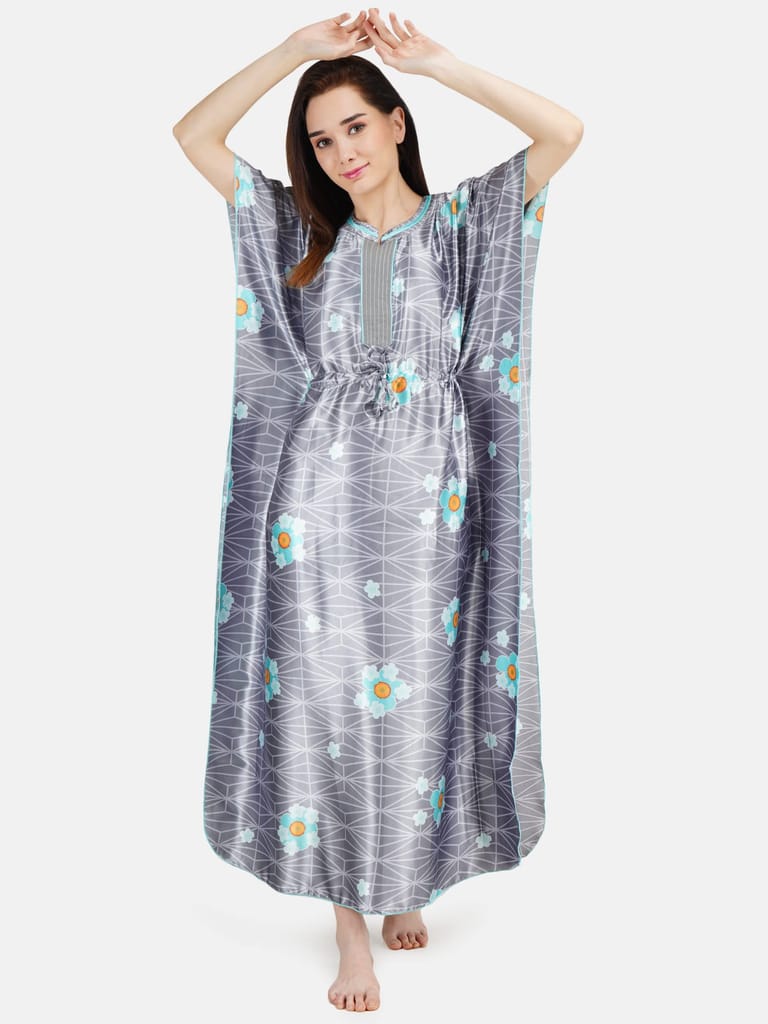 KOI SLEEPWEAR Women's Printed Satin Kaftan Gown/ Maxi Night Gown for Women - Grey view 2