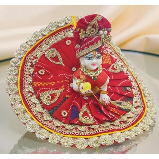 Red Bandhani Laddu Gopal Dress with Embellished Pagdi | Festive Thakur Ji Poshak view 2