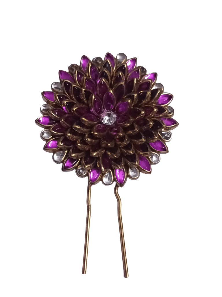 Purple Floral Hair Accessory with Rhinestones - Wedding & Party Hairpin view 2