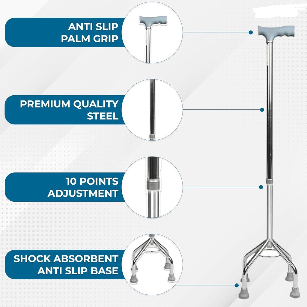 Four Leg Walking Stick for Old Age | Lightweight Walking Support with Adjustable Height | 4 Leg Walking Cane for Men/Women, Patients, Old People view 2