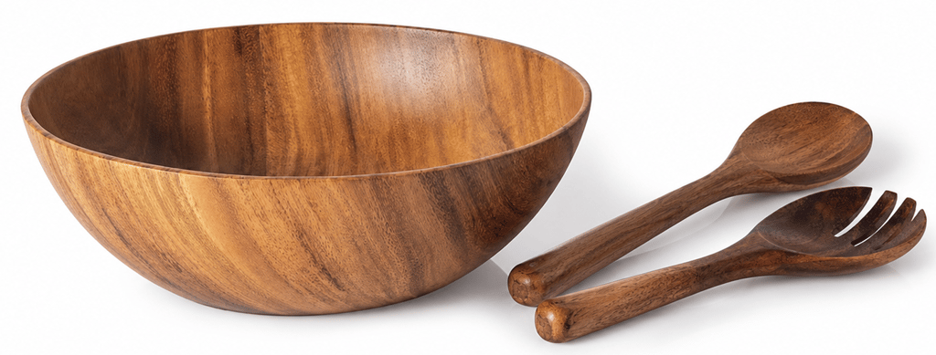 Acacia Wood Salad Bowl and Server Set (3 Piece) view 2