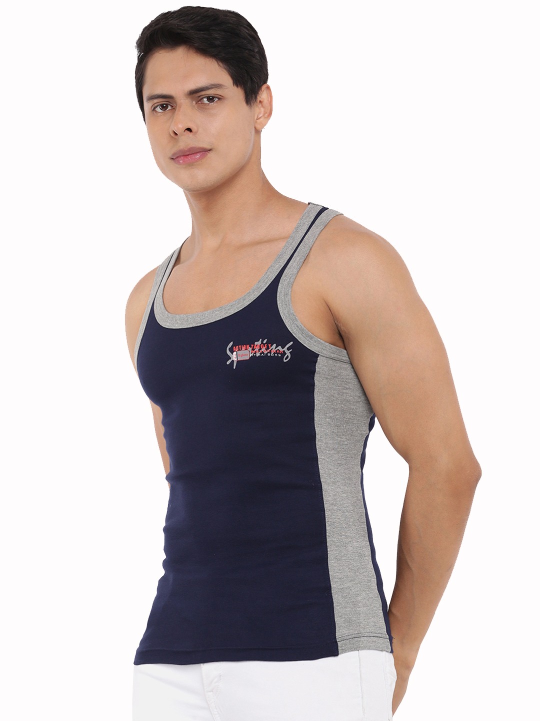 Men's Assorted Pack of 3 Solid Combed Cotton Racerback Styled Gym Vest view 2