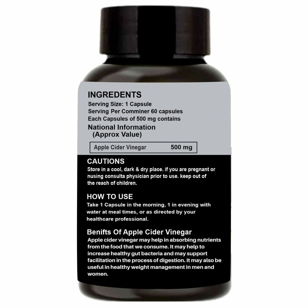 EARTH KING Apple Cider Vinegar Capsule Support Weight Management, | Fat Loss | Boost Energy | Cholesterol & Supports Digestive Health � 500mg 60 Veg Capsules view 2