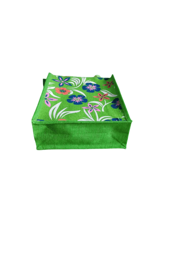 Green Floral Jute Lunch Bag view 2