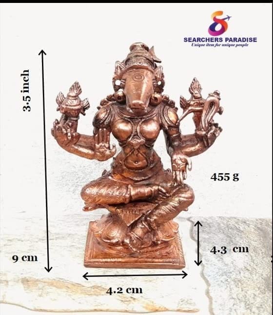 Searchers Paradise - Copper Idols Varahi,3.5 inches, Copper Handmade 455 Grams, Patina Antique Finish, Pack of 1 Piece view 2