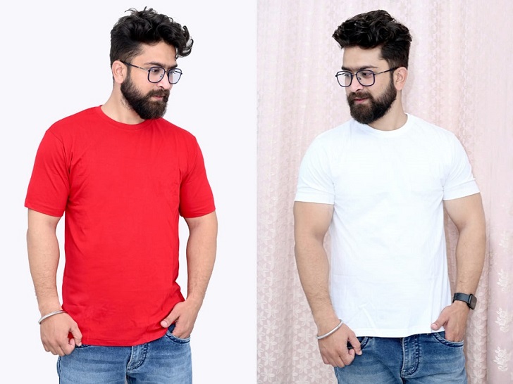 Tru Threads Solid Premium T-Shirt 2 Pcs Combo - Red, White (Size - M)